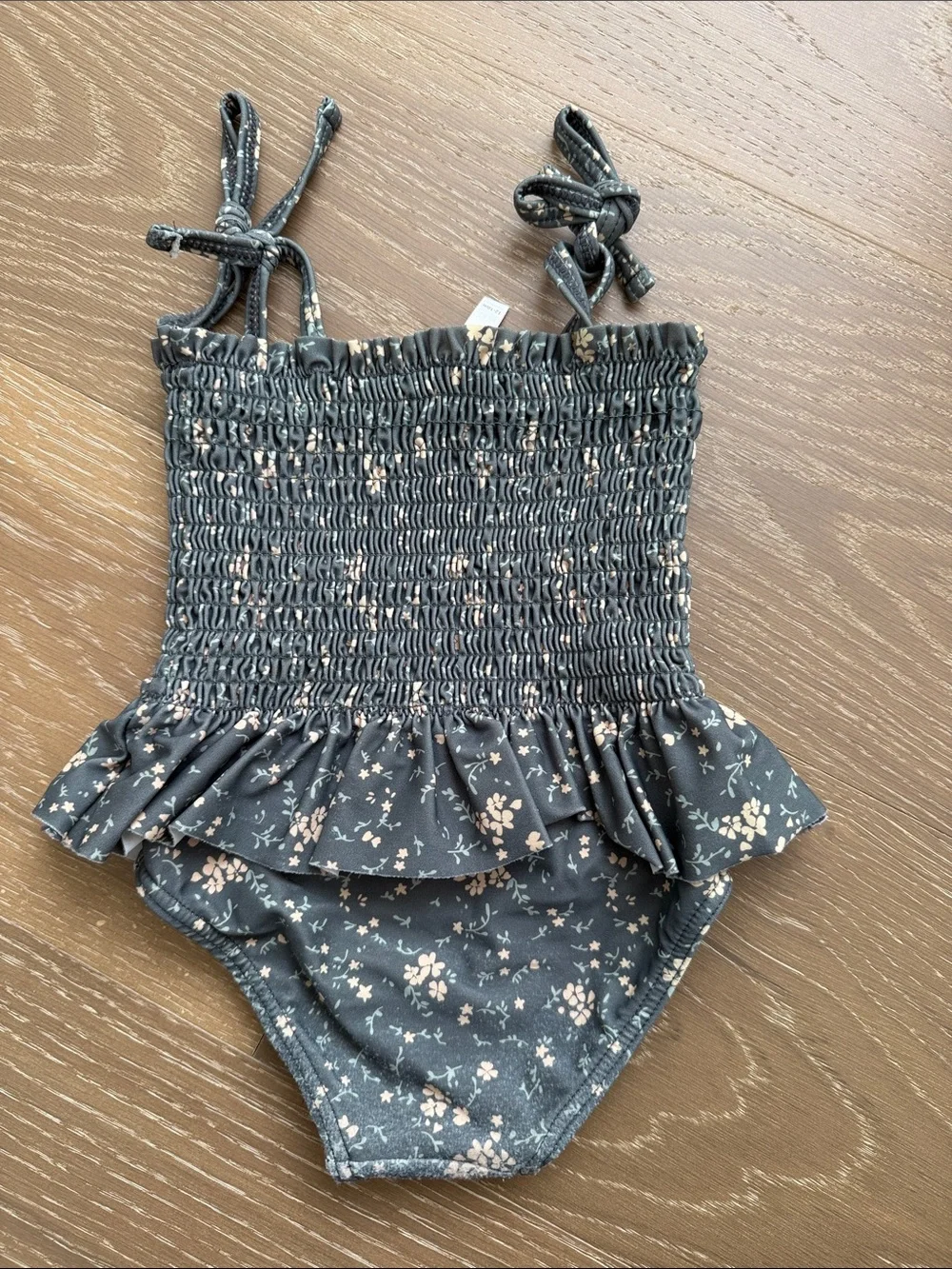 Rylee + Cru Dark Green Floral Smocked Ruffle One-Piece Swimsuit